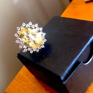 Yellow Brazilian Citrine Rhodium Over Sterling Silver Ring 28.50ctw